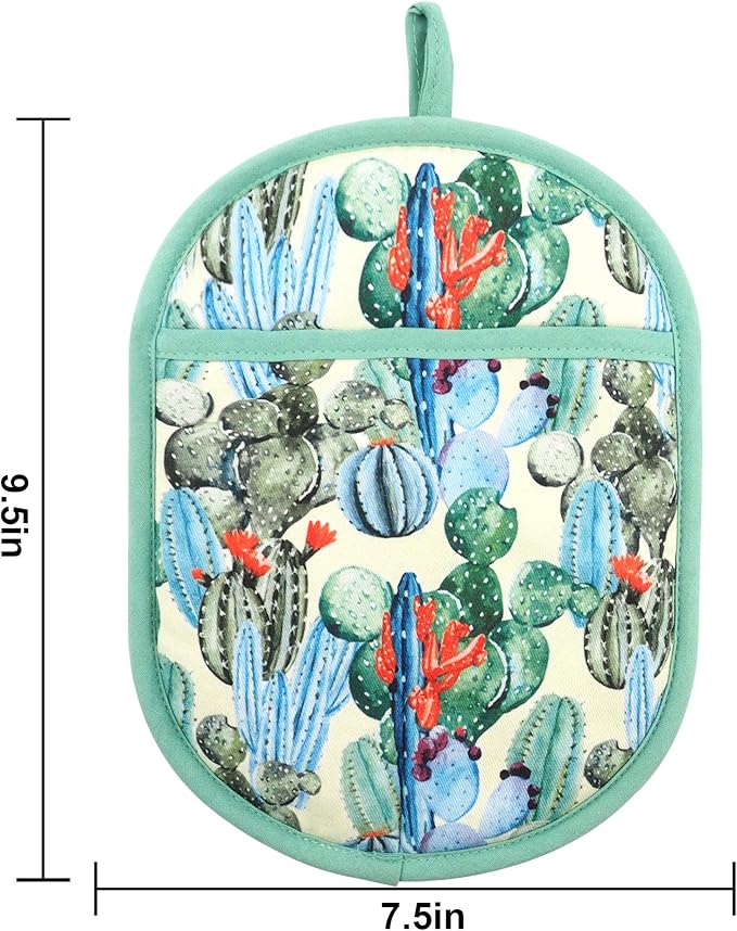Pot Holders Set of 2 with Transparent Clear Silicone Shell and Nice Cactus Flower Cotton Lining, Heat Resistant to 500 F Kitchen Oven Gloves Pot Holder for Cooking (Cactus Flower, Potholders) - Image 2