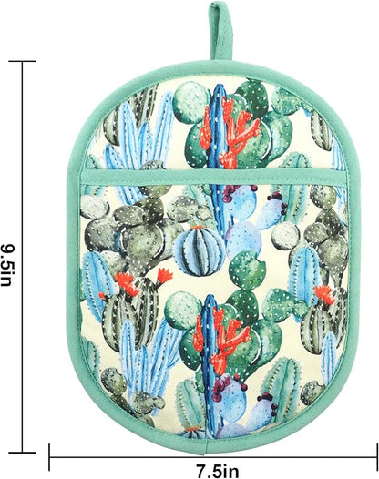 Pot Holders Set of 2 with Transparent Clear Silicone Shell and Nice Cactus Flower Cotton Lining, Heat Resistant to 500 F Kitchen Oven Gloves Pot Holder for Cooking (Cactus Flower, Potholders) - Image 2