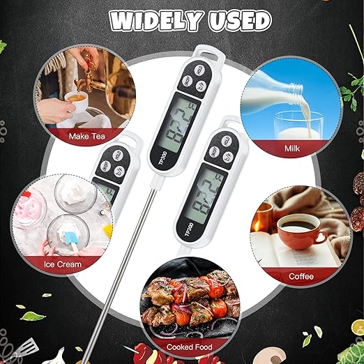 Copkim 6 Pcs Instant Read Meat Thermometer with Long Probe 9.65 Inch Kitchen Cooking Food Candy Waterproof Digital Thermometer for BBQ Water Milk Yogurt Liquid Cooking(White) - Image 6