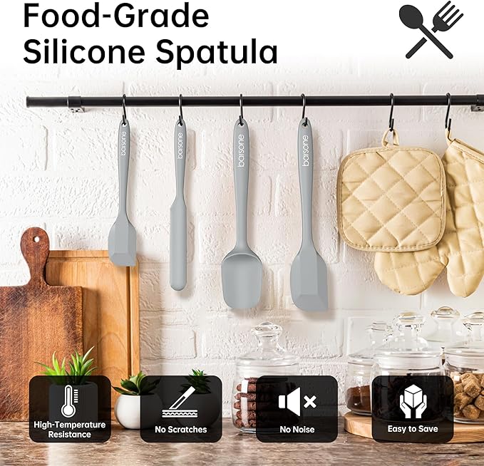 5-Piece Silicone Spatula Set - Heat Resistant 446°F Food Grade BPA Free, Nonstick Cookware Safe Dishwasher Safe Kitchen Tools for Baking, Cooking, Stirring, Multicolor. (Grey)