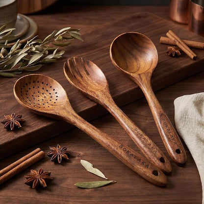 Wooden Spoons for Cooking,10 Pcs Natural Teak Wooden Kitchen Utensils Set Wooden Utensils for Cooking Wooden Cooking Utensils Wooden Spatulas for Cooking (10) - Image 7