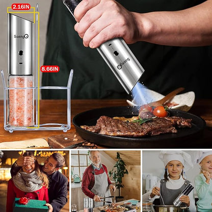 Gravity Electric Salt and Pepper Grinders refillable 1 Pack,USB Rechargeable Kitchen Electric Pepper Grinder with Light - Gravity Switch, Coarseness Adjustable Tall Glass Salt and Pepper Grinder - Image 7