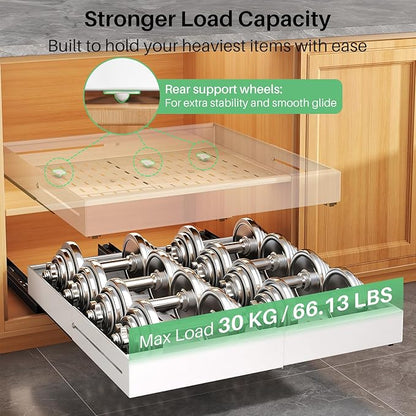 Pull out Cabinet Organizer, Expandable Width(14"-24"), Depth(13"-24") with 3 Rails, Slide Out Drawers With Raising Pad for Framed Cabinets, Fixed with Adhesive Film for Cabinets in Kitchen, White - Image 4