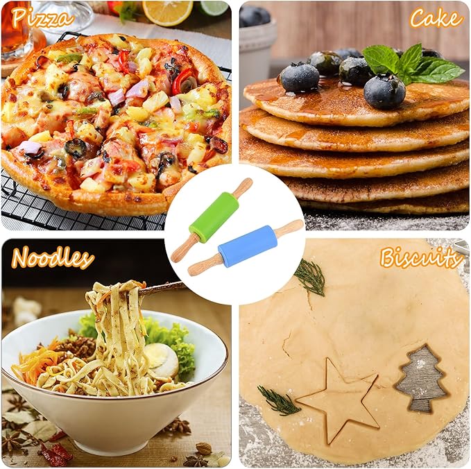 Mini Silicone Rolling Pin for Kids, Non-stick Surface Wood Handle, 9 Inch 1 Pack Purple - Image 5