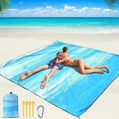 WIWIGO Beach Blanket Waterproof Sandproof Beach Mat 79" X 83"/10'x9'for 2-8 Adults Quick Drying Outdoor Picnic Mat Beach Accessories for Travel, Camping, Hiking by WIWIGO