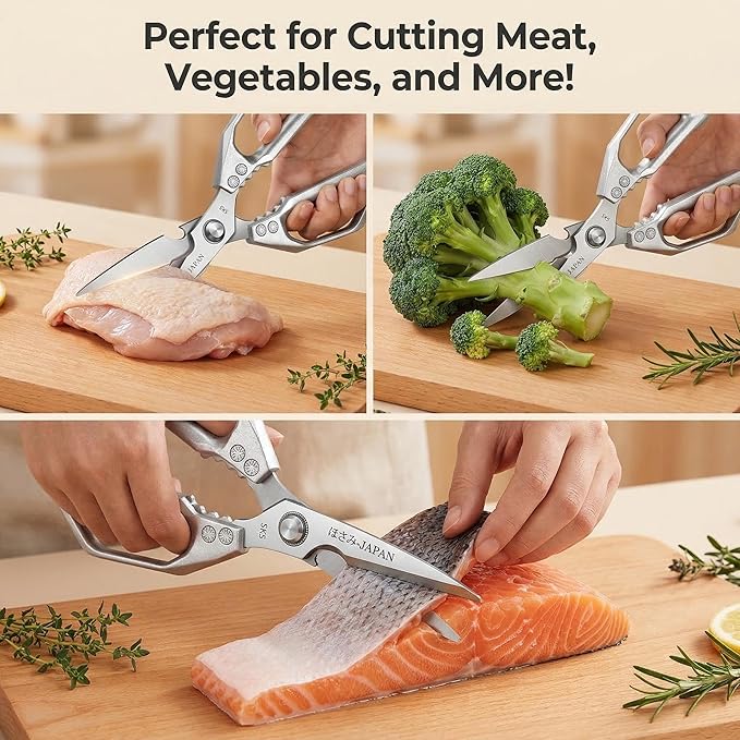 2 heavy-duty food scissors, multifunctional meat scissors, premium ultra sharp Japanese stainless steel poultry kitchen scissors, dishwasher safety, gifts