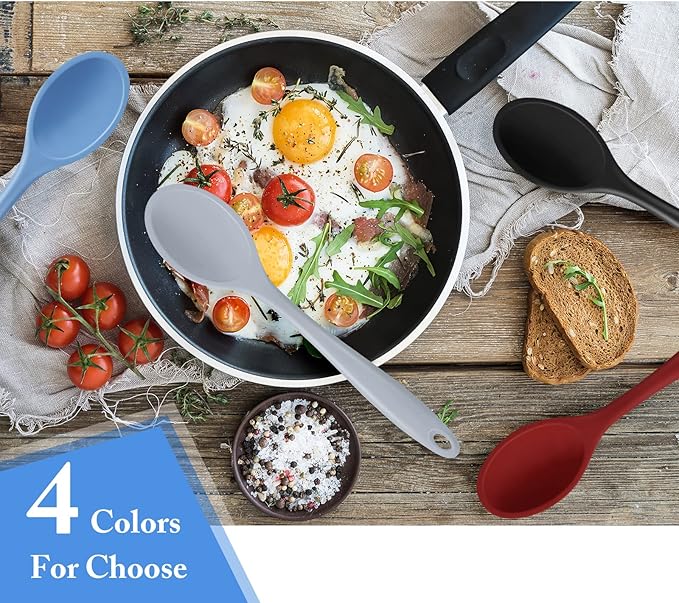 Shappy 4 Pieces Silicone Cooking Spoons 10.6 Inch Heat Resistant Kitchen Spoons for Mixing, Serving and Stirring Upgrade Large Non Stick Basting Utensils, Dishwasher Safe(Spoon,Fashionable Color) - Image 5