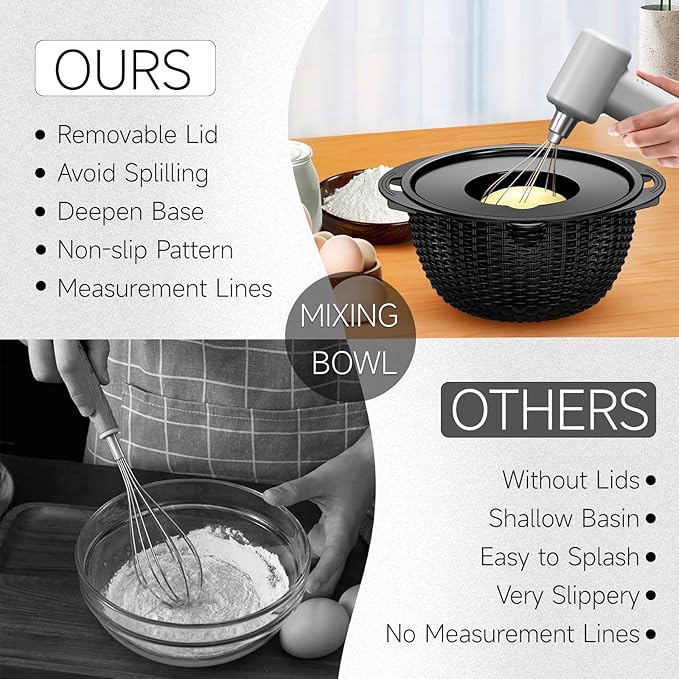 4-1 Colander with Bowl Set - Pasta Strainer - Colander for Kitchen - Strainers and Colanders Rice Strainer Fruit Cleaner Veggie Wash Sink Strainer Kitchen Essentials - Black - Image 5