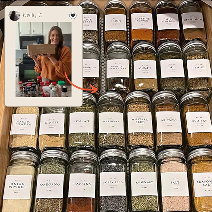 Glass Spice Jars with Labels with Metal Lids and Shakers Minimalist 36 Pack Set, 4oz Small Clear Empty Spice Bottles Seasoning Containers with Label Organizer Square Herb Seasoning Jars for Kitchen - Image 7