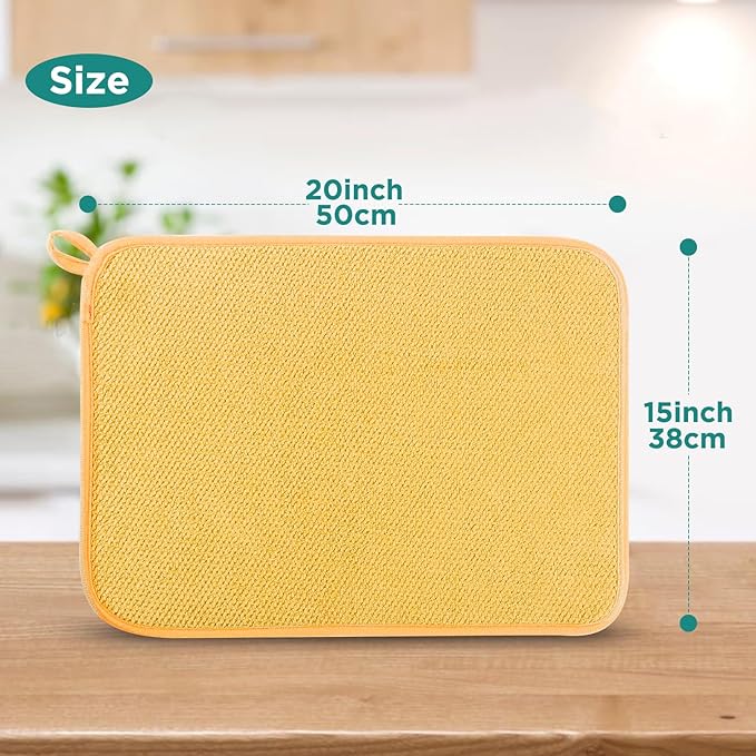 GeeRic Microfiber Dish Drying Mat, Super Absorbent Kitchen Dish Drying Pad, Reversible for Countertop, 15*20 inch Yellow - Image 2