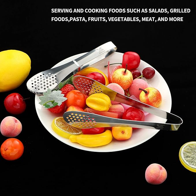 MSY BIGSUNNY 7inch Food Serving Tongs Stainless Steel Buffet Tongs (silver, 2pack) - Image 5