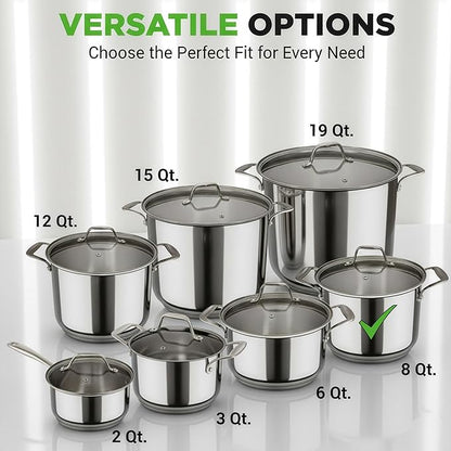 NutriChef 8-Quart Stainless Steel Stock Pot - 18/8 Food Grade Stainless Steel Heavy Duty Induction - Stock Pot, Stew Pot, Simmering Pot with See-Through Lid, Dishwasher Safe - NCSP8 - Image 6
