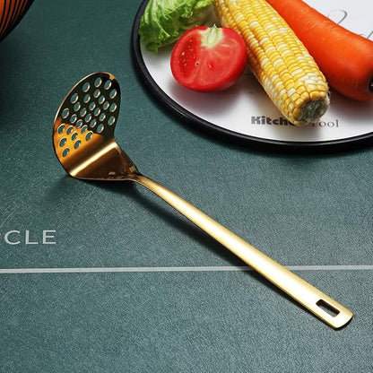 Gold Potato Masher, Berglander Heavy Duty Metal Potato Ricer Stainless Steel With Titanium Gold Plating, Food Utensil Hand, Vegetables Fruits Mashe, Dishwasher Safe, Easy to Clean - Image 2