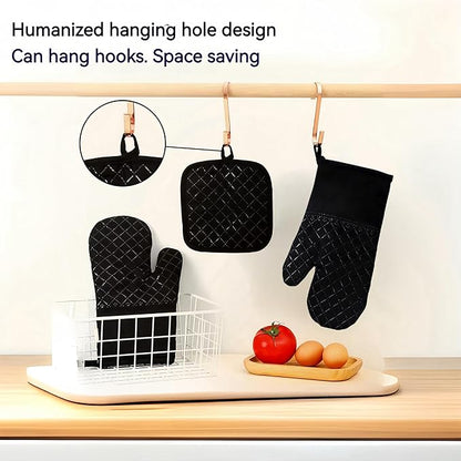 Oven Mitts and Pan Racks 4-Piece Set, Extended Kitchen Oven Mitts and Pan Racks, Heat Resistant 500 °F, Silicone Non-Slip Surface for Baking and Cooking (Black) - Image 6
