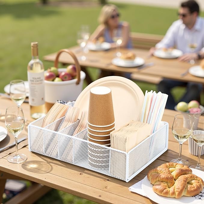 Utensil Caddy for Party - Paper Plate Holder ,Utensil Silverware Caddy Utensil Holder Paper plate Organizer with 6 Compartments for Party, Camping, Picnic - Image 5