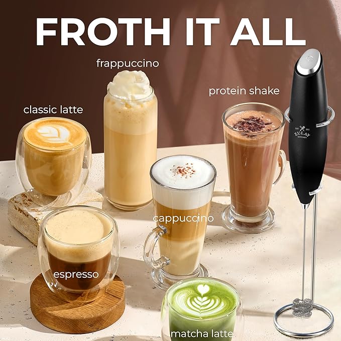 Zulay Kitchen Patented Tornado Triple Whisk Milk Frother with 4 Duracell Batteries – Handheld Foam Maker for Coffee, Lattes, Matcha & Hot Chocolate – Rich, Creamy Froth in Seconds - Obsidian Black - Image 5
