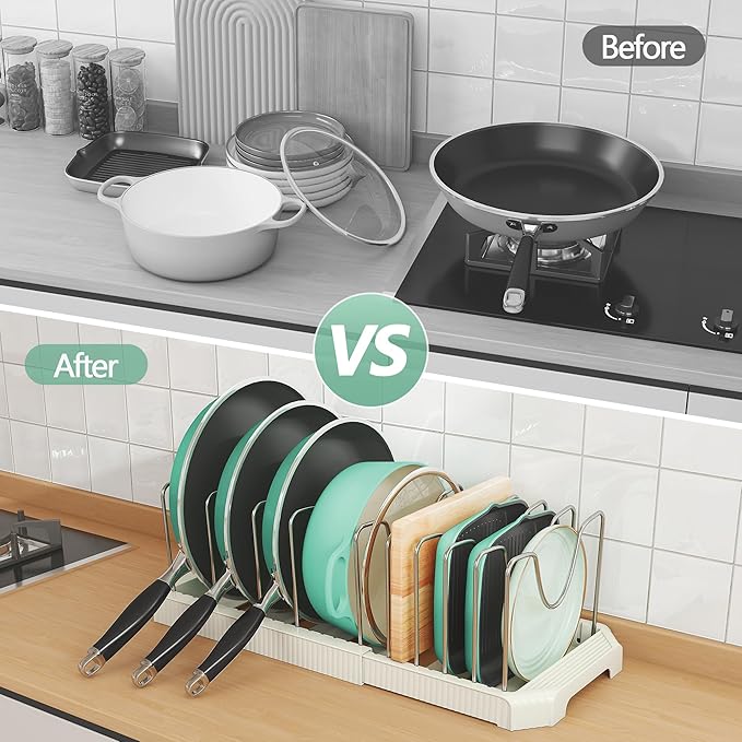 Pots and Pans Organizer for under Cabinet, Pan Pot Organizers inside Cabinet, Expandable Organizer with 10 Adjustable Dividers for Cookie Sheets, Cutting Boards, Pot Lids, Cookware - Frying Pan Rack - Image 5