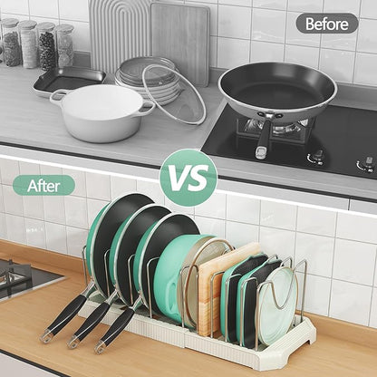 Pots and Pans Organizer for under Cabinet, Pan Pot Organizers inside Cabinet, Expandable Organizer with 10 Adjustable Dividers for Cookie Sheets, Cutting Boards, Pot Lids, Cookware - Frying Pan Rack - Image 5