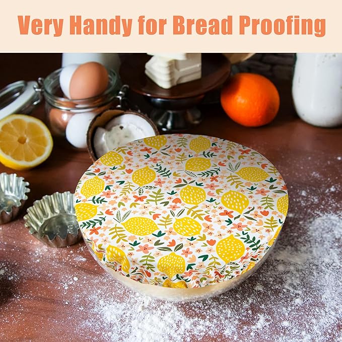wegreeco Elastic Reusable Bowl Covers for Bread Proofing, Fabric Cloth Sourdough Bowl Covers for Proofing - Set of 3, Lemon