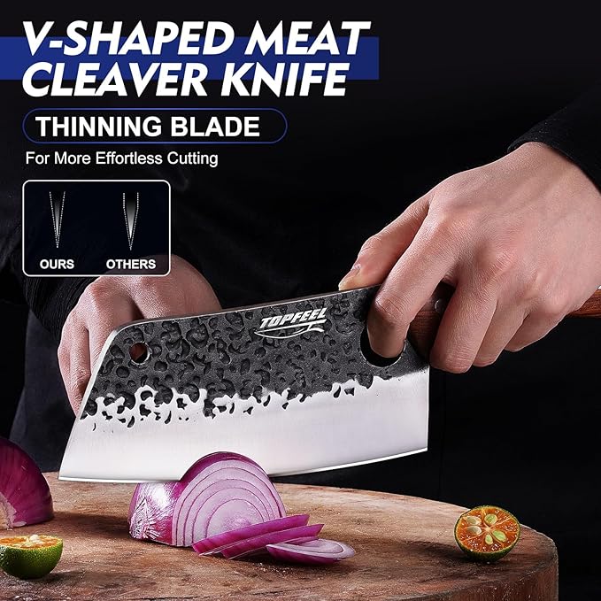 Topfeel 4PCS Meat Cleaver Set -Heavy Duty Bone Chopper & Meat Cleaver & Viking Knife & Slicing Knife, Chef Knives Set for Home Kitchen,Camping, BBQ Knives Gift for Men - Image 3
