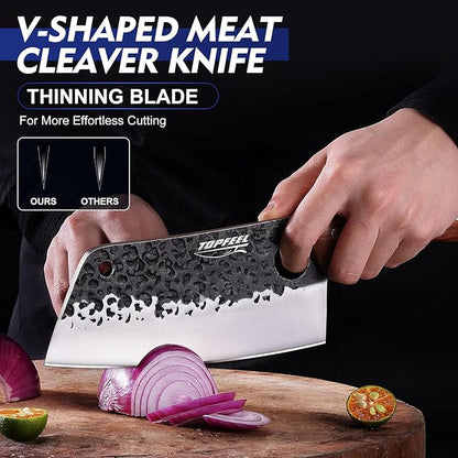 Topfeel 4PCS Meat Cleaver Set -Heavy Duty Bone Chopper & Meat Cleaver & Viking Knife & Slicing Knife, Chef Knives Set for Home Kitchen,Camping, BBQ Knives Gift for Men - Image 3
