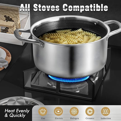 AuFranc™ Hybrid Nonstick 6 Quart Stainless Steel Stockpot with Glass Lid, Induction Stock Pot with Honeycomb Carving, Non-stick Soup Pot Compatible with All Cooktops, Non-Toxic, Dishwasher & Oven Safe - Image 5