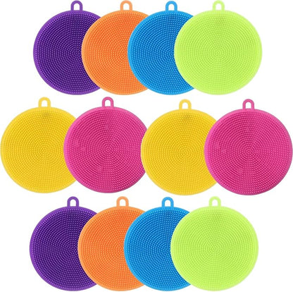 Silicone Dish Scrubber, 12 Count Silicone Sponge Dish Brush, Food Grade BPA Free Reusable Rubber Sponges Dishwasher Safe and Dry Fast, for Kitchen Dish Dishes Fruits Vegetables Washing and Cleaning.