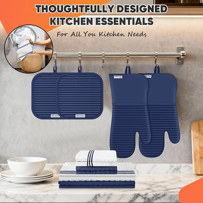 Oven Mitts Kitchen Towels and Dishcloths with Pot Holders Sets, Oven Gloves Hot Pads 500°F Heat Resistant with Silicone Grip, Include 2 Cooking Gloves/2 Potholders/4 Kitchen Towels/4 Dish Towels - Image 5