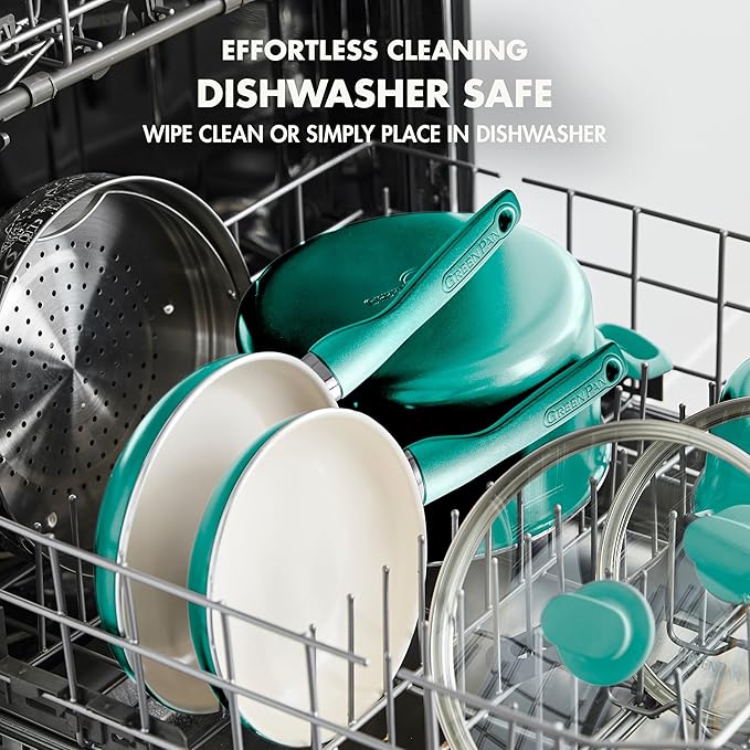 GreenPan Rio Healthy Ceramic Nonstick 8" Frying Pan Skillet and Silicone Spatula Set, Soft Grip Handle, Breaktfast Meal Set, PFAS-Free, Dishwasher Safe, Oven Safe, Turquoise - Image 7