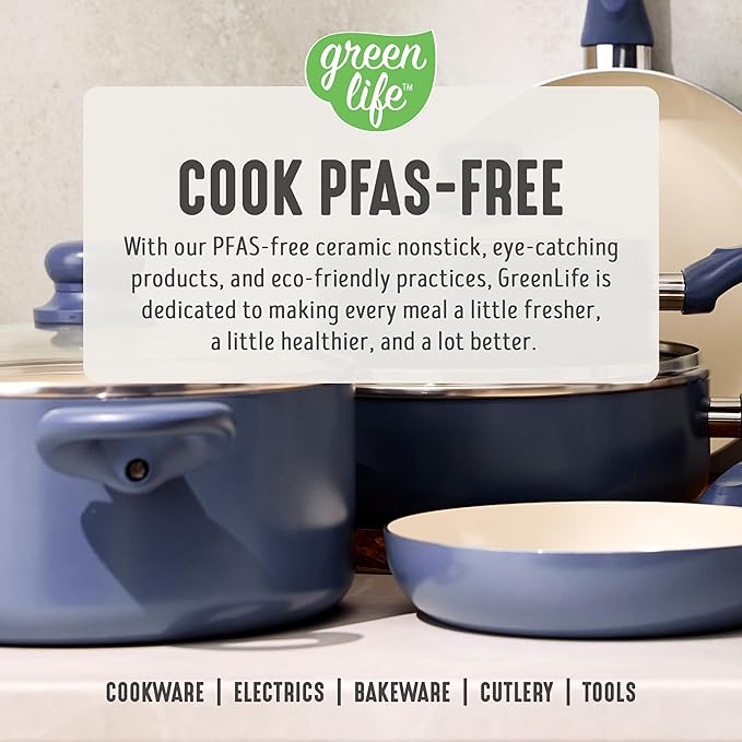 GreenLife 2 Quart Nonstick Saucepan with Lid, Non-Toxic Ceramic Pot, Dishwasher Safe, Stay-Cool Handle, Induction Ready, Fast Heating, PFAS/PFOA Free, Easy Clean, Slate Blue - Image 7