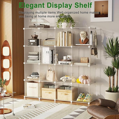C&AHOME Cube Storage Organizer, 16-Cube Shelves Units, Plastic Storage Cubes, DIY Closet Organizer, Modular Closet Storage Shelf Ideal for Home, 48.4" L × 12.4" W × 48.4" H Transparent Twill UPCS16T - Image 8
