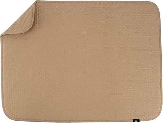 S&T INC. Dish Drying Mat XL, 18” x 24”, Absorbent Microfiber Kitchen Counter Mat, Drying Pad for Dishes, Utensils, Pots and Pans, Extra Large, Diamond Texture, Almond by STINC