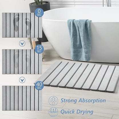 AWW Foldable Stone Bath Mat, Quick Dry Diatomaceous Earth Bath Mat with Non-Slip Mat, Super Absorbent, Easy to Clean, Compact for Small Bathrooms, 23.6 x 15.5, Light Grey - Image 2