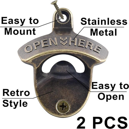 Retro Bottle Opener Wall Mounted, Antique Bronze Table Mounted Beer Cap Opener Stainless (2 Packs) - Image 2
