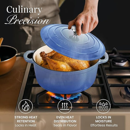 Nuovva Enamelled Cast Iron Dutch Oven Pot with Lid 6.4 Quart Non Stick Casserole Pot – Heavy Duty & Oven Safe up to 500° F for Bread Baking, Braising, Stews, Roasting – 28cm Costal Blue - Image 7