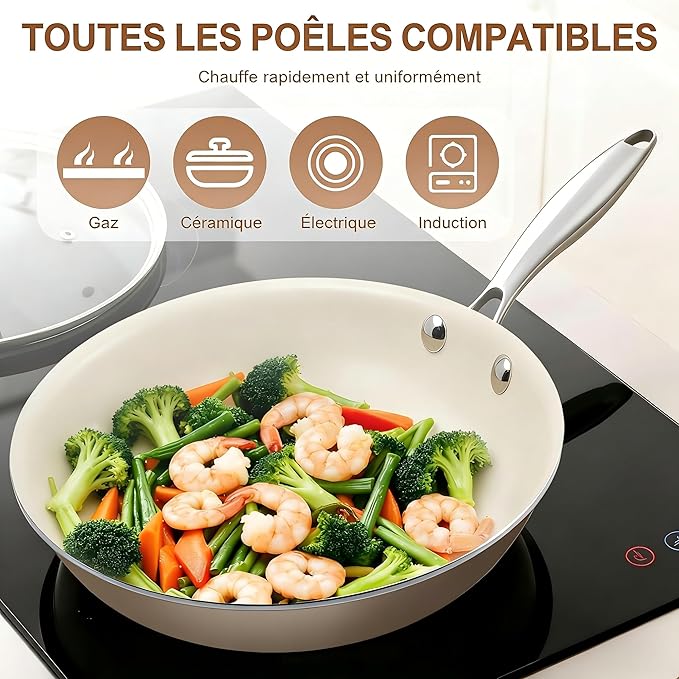 9.25 Inch and 11 inch Ceramic Nonstick Frying Pan Skillet - PFAS-Free, Non-Toxic, Oven Safe & Induction Ready, Aluminum Cookware with Stainless Steel Handle - Image 5
