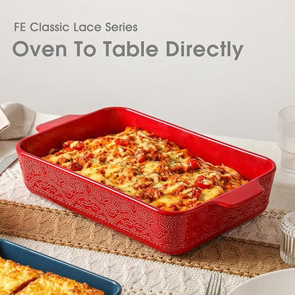 Ceramic Baking Dish Set of 3, Casserole Dishes for Oven, Ideal for Baking, Stewing, Roasting, and Holiday Feasts. The Gift for Mother's Day, Thanksgiving, Christmas, or Housewarming(Christmas Red） - Image 3