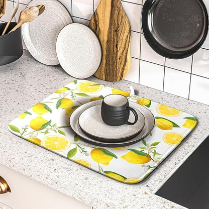 Lemon Dish Drying Mat for Kitchen Counter Spring Summer Microfiber Absorbent Dish Draining Reusable Washable Foldable 16"x18" - Image 5