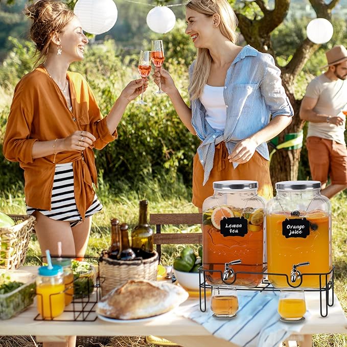 Moretoes 2 Gallon Glass Drinks Dispenser for Parties, 2 PACK Beverage Dispenser with Stand for Juice and Iced Tea, Water Jug Dispenser for Lemonade, Party Essential Beverage Pitcher with Spout - Image 7