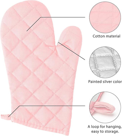 GROBRO7 6Pcs Cotton Oven Mitts and Pot Holders Set Heat Resistant Hot Pads Durable Pocket Pot Holder Machine Washable BBQ Gloves with Hanging Loop for Safe Kitchen Baking Cooking Grilling Pink - Image 3