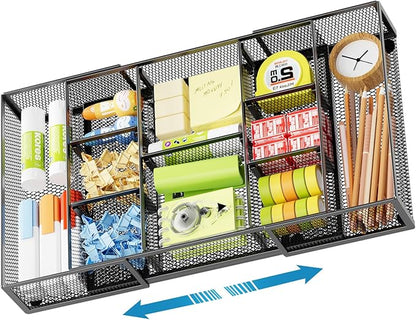 Marbrasse Expandable Desk Drawer Organizer, Mesh Drawer Organizer Tray with 10 Adjustable Compartments, Desk Organizers and Accessories for Office Supplies (Longer Expandable Drawer Organizer-B) by Marbrasse