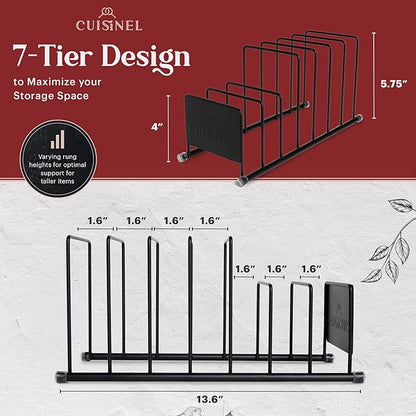 Cuisinel Pot Lid and Dish Organizer Rack - Matte Black Kitchen Storage/Organization Stand - 7-Tier Cabinet/Counter, Cookware, Pots and Pan Lids/Covers, Cutting Board Holder Organizer - Image 4