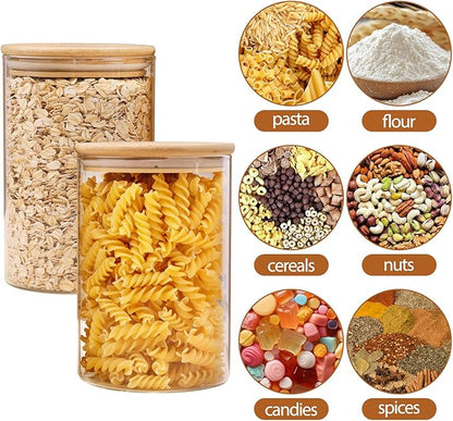 Moretoes 6 Pack 1qt Glass Storage Containers with Bamboo Lids, Airtight Pantry Storage Jars for Flour, Sugar, Dry Goods