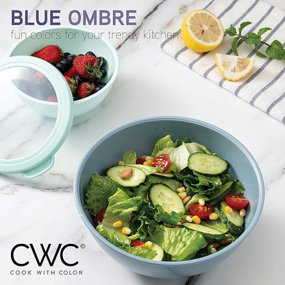 COOK WITH COLOR Mixing Bowls with TPR Lids - 12 Piece Plastic Nesting Bowls Set includes 6 Prep Bowls and 6 Lids, Microwave Safe (Blue) - Image 3