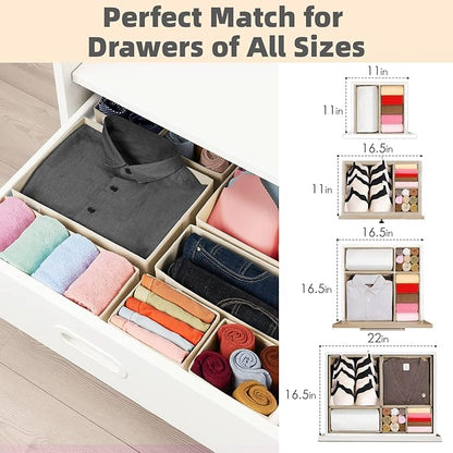 Criusia Drawer Organizer Clothes, 8 Pack Underwear Drawer Organizer, Foldable Cloth Storage Box Closet Organizers and Storage for Clothes, Socks, Scarves, Ties (Beige) - Image 5