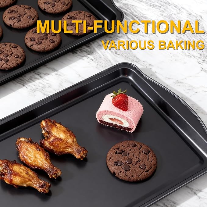 Baking Sheet Set of 2-17" x 11" x 0.5" Carbon Steel Cookie Sheet for Baking, Nonstick Baking Pan with Dual Handles, Rust & Warp Resistant, Perfect for Baking, Roasting, and More - Image 6
