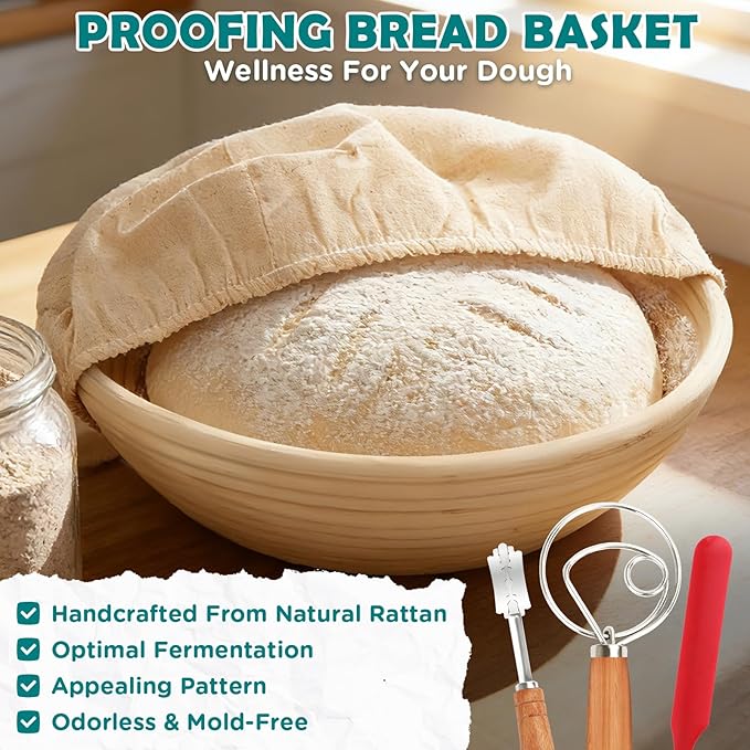 Enameled Cast Iron Dutch Oven Pot with Lid, Incl. Sourdough Bread Baking Supplies Like Banneton Bread Proofing Basket, Starter Jar, Scoring Tool Lame, 5QT Dutch Oven for Bread Baking, Oven Safe up to 500°F - Image 6