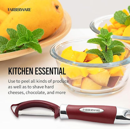 Farberware Pro2 Euro Vegetable Peeler with Ergonomic Handle, Razor-Sharp Stainless Steel Swivel Blade, Dishwasher Safe - Red, Peelers for Kitchen Use on Potatoes, Fruits, and More - Image 3