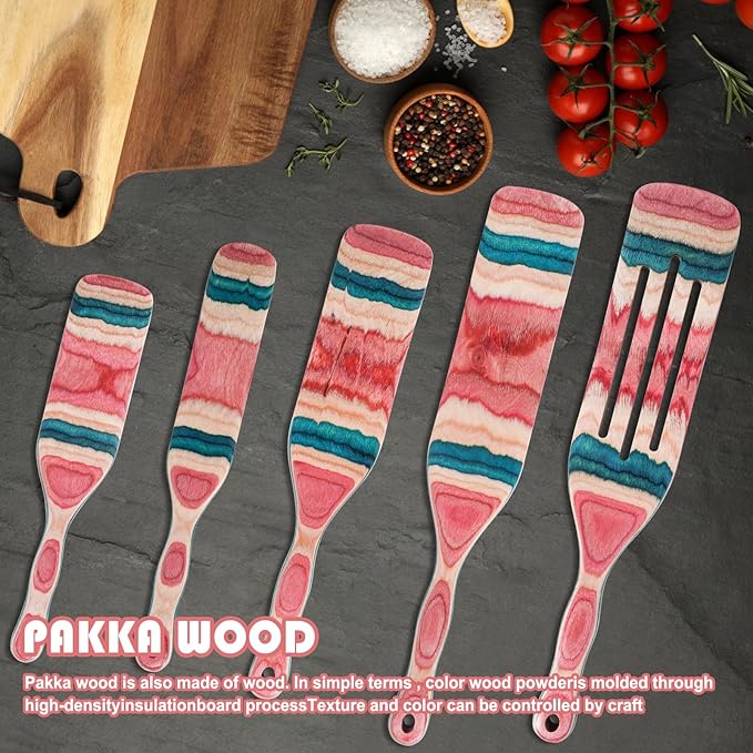 MYRAINBOW A5-3 Spurtle Set, Wooden Utensils for Cooking, Kitchen Utensils Set, Pakkawood Kitchen Cooking Utensils Set, Apartment Essentials Wood Serving Spatula spoon, Home & kitchen Gift - Image 3