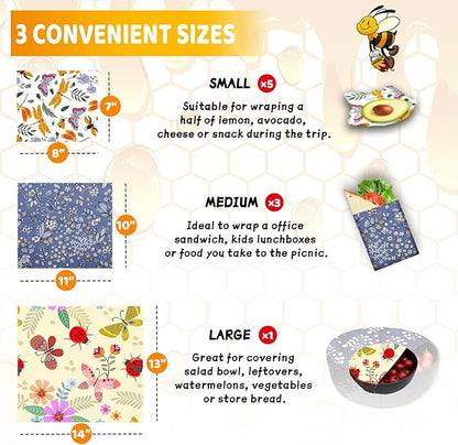 Beeswax Wrap, Beeswax Wraps For Food, Organic, Sustainable, Beeswax Food Wrap for Sandwich Storage, Reusable Beeswax Food Wrap 1L, 5M, 3S Butterfly Patterns Beeswax Paper, 9 Pack Set - Image 3